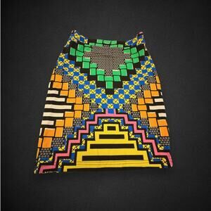 Topshop Neon Geo Pattern Retro-Inspired '80s Mini Straight Skirt Size 2